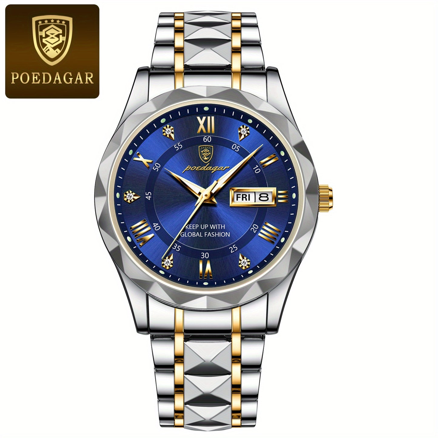 POEDAGAR Men's Stainless Steel Quartz Wristwatch, Luminous Calendar Men's Watch, Ideal Choice For Gifts