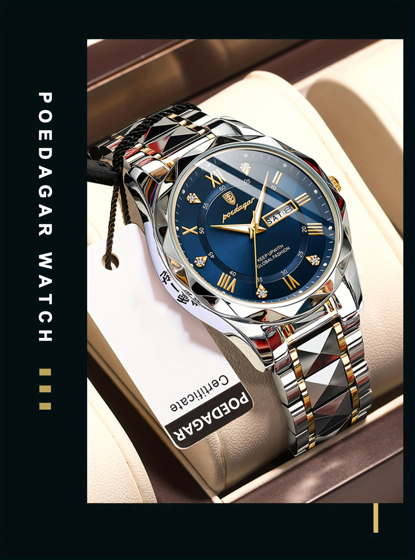 POEDAGAR Men's Stainless Steel Quartz Wristwatch, Luminous Calendar Men's Watch, Ideal Choice For Gifts