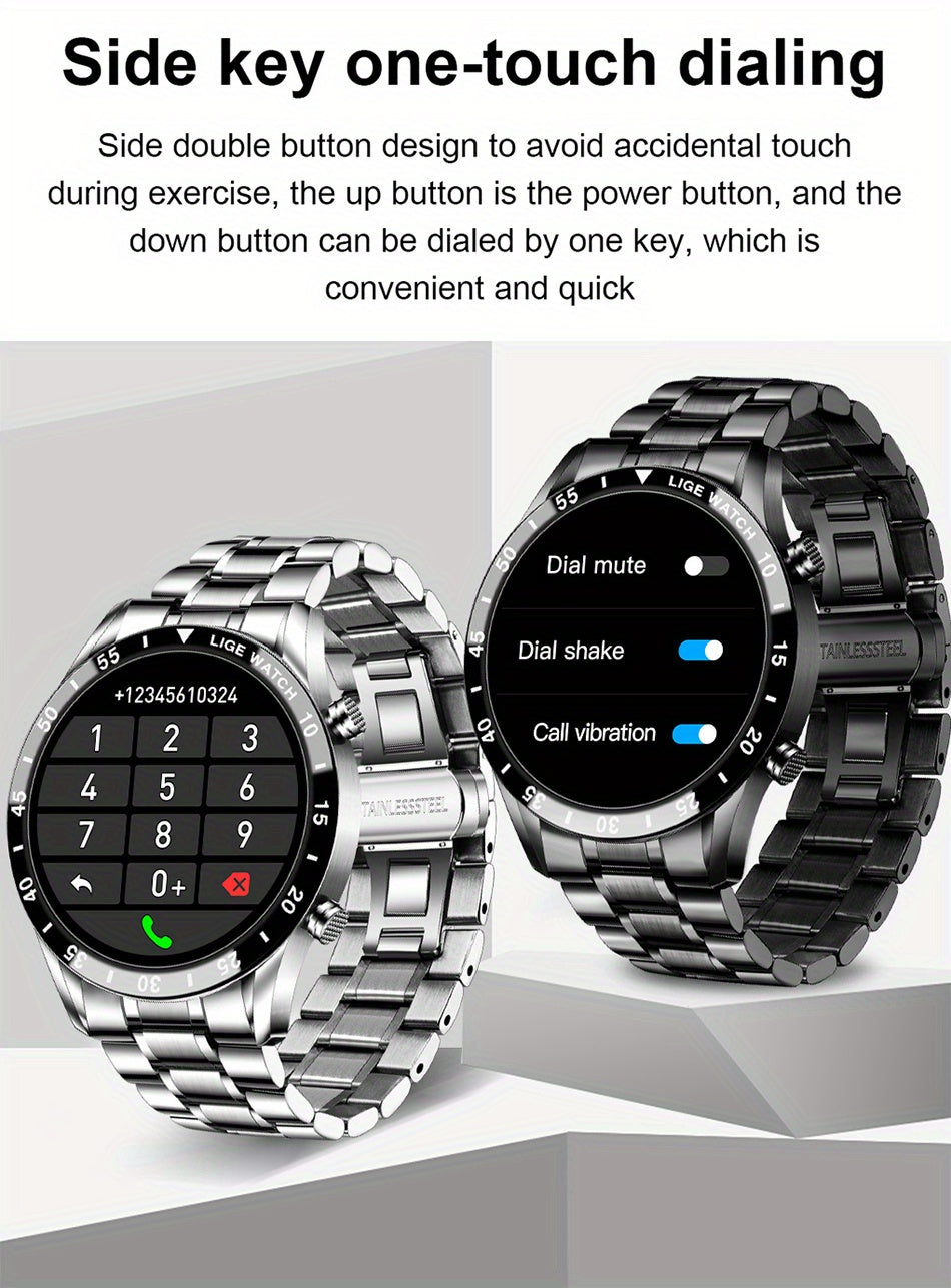 LIGE 2023 Full Circle Touch Screen Steel Band Call Man Smart Watch Waterproof Sports Activity Fitness Smartwatch For Men