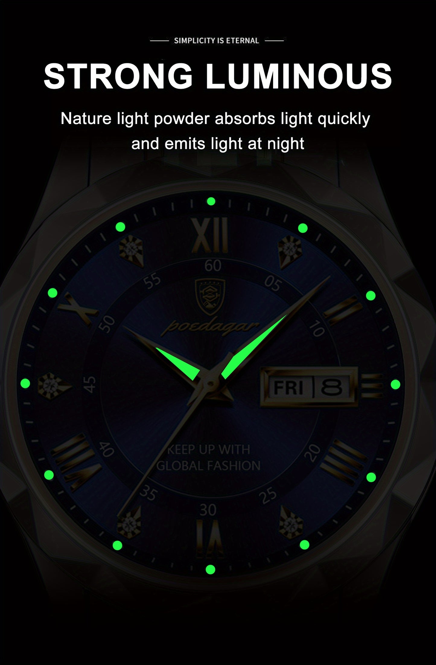 POEDAGAR Men's Stainless Steel Quartz Wristwatch, Luminous Calendar Men's Watch, Ideal Choice For Gifts