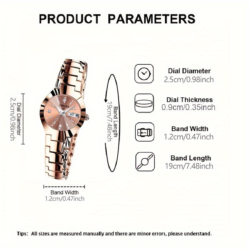 Stylish Rhinestone Dial Quartz Watch - Waterproof, Calendar, Analog Wristwatch for Daily Life, Business, Travel, and Dates