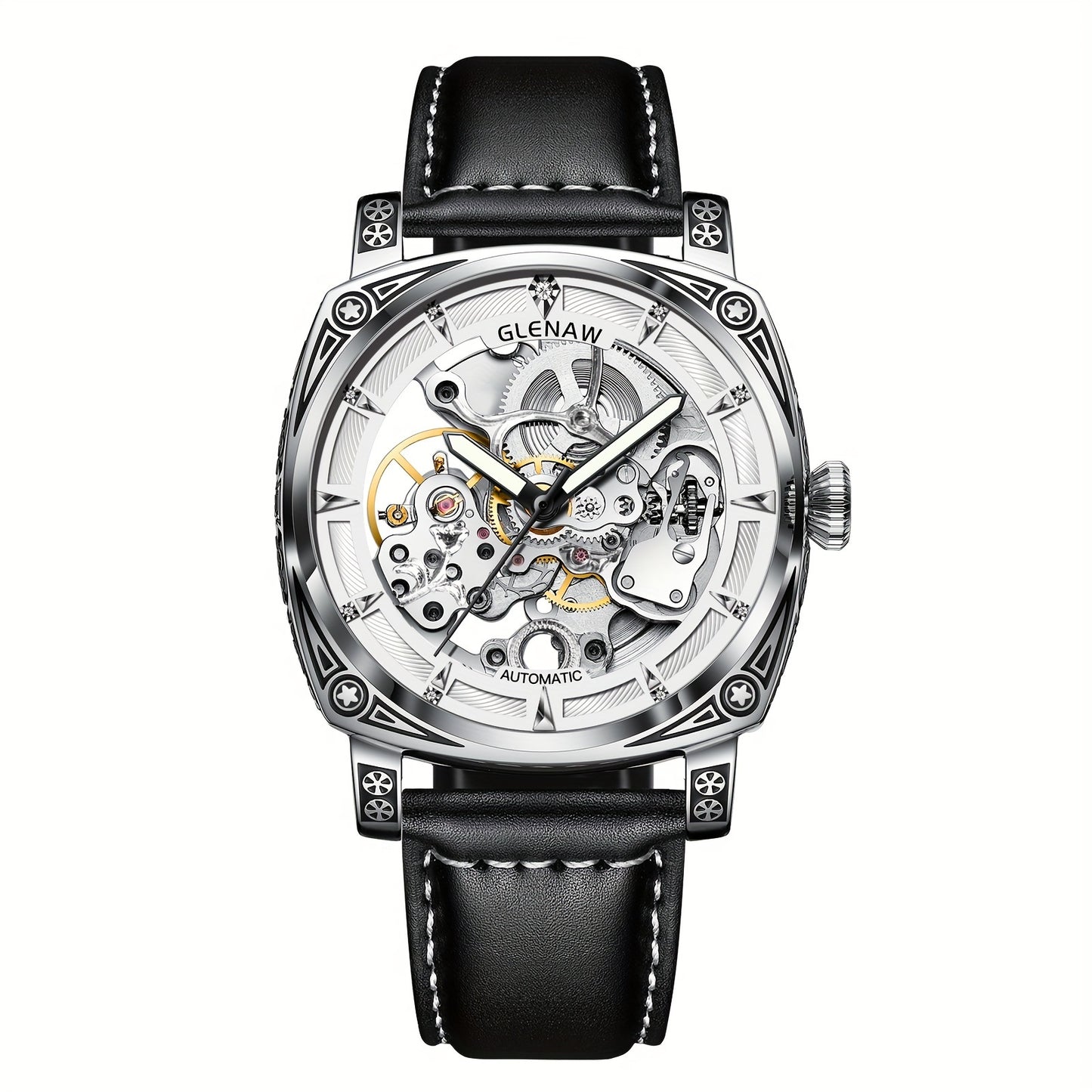 Elegant Vintage-Style Men's Automatic Watch with Hollow-Out Rhinestone Dial, Stainless Steel 30M Waterproof – Ideal Gift Choice