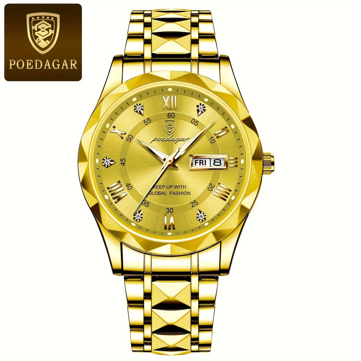 POEDAGAR Men's Stainless Steel Quartz Wristwatch, Luminous Calendar Men's Watch, Ideal Choice For Gifts