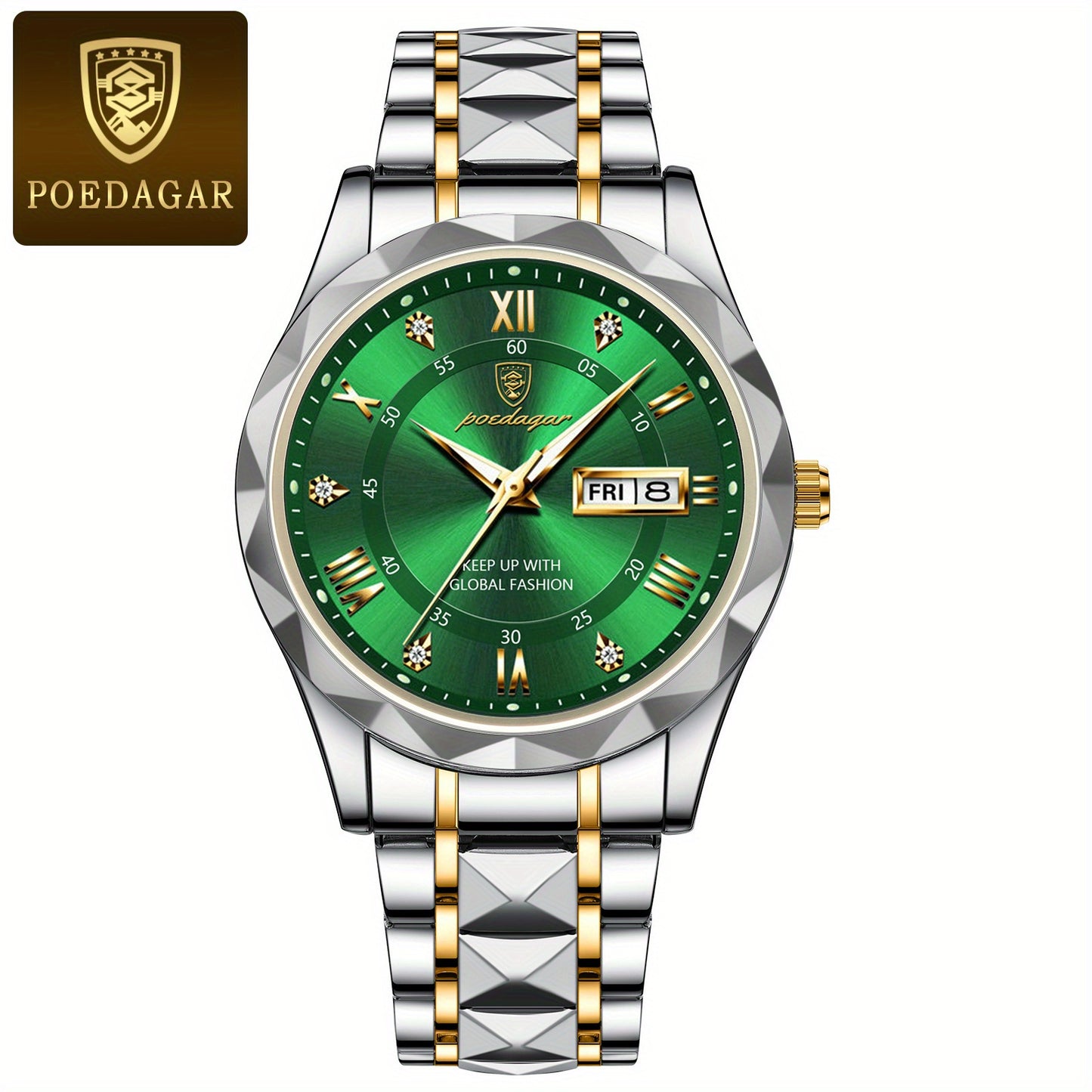 POEDAGAR Men's Stainless Steel Quartz Wristwatch, Luminous Calendar Men's Watch, Ideal Choice For Gifts