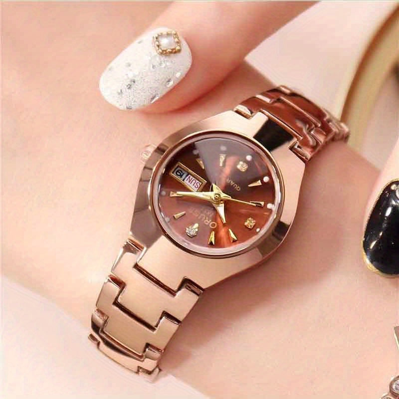 Stylish Rhinestone Dial Quartz Watch - Waterproof, Calendar, Analog Wristwatch for Daily Life, Business, Travel, and Dates