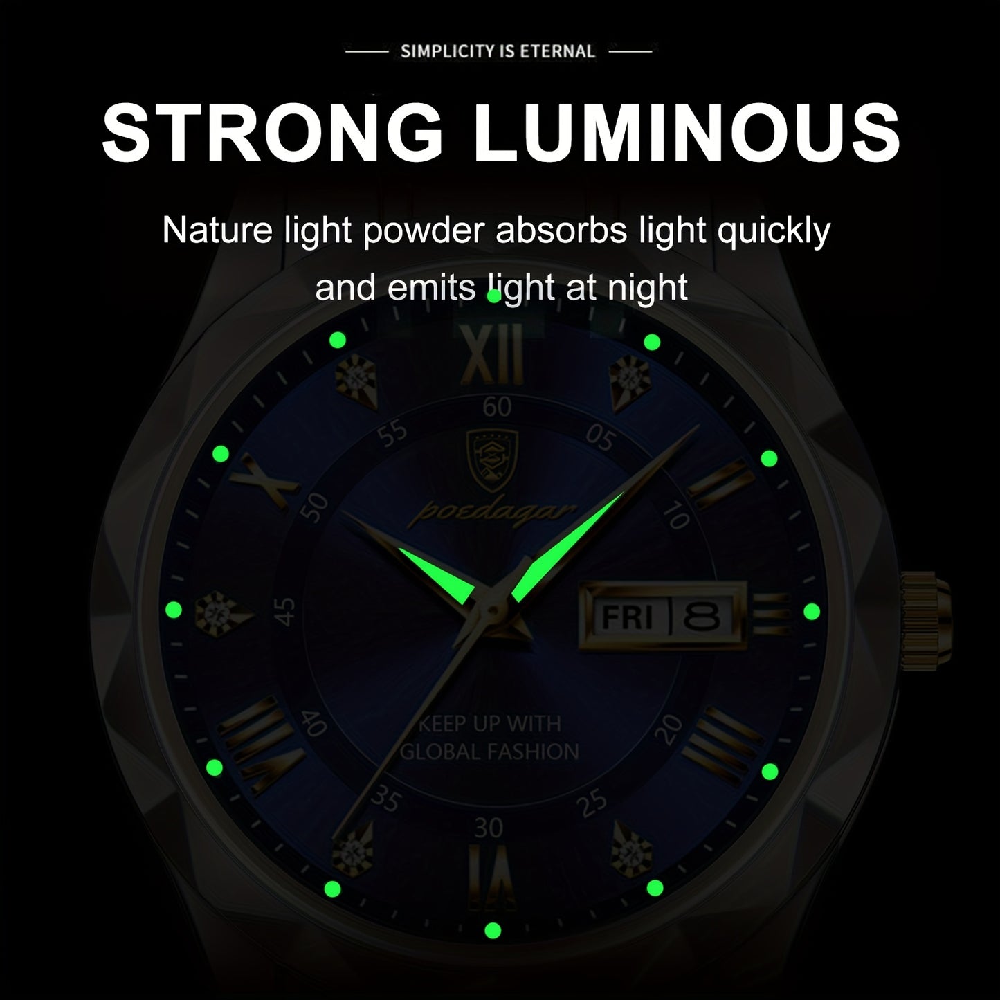 POEDAGAR Men's Stainless Steel Quartz Wristwatch, Luminous Calendar Men's Watch, Ideal Choice For Gifts