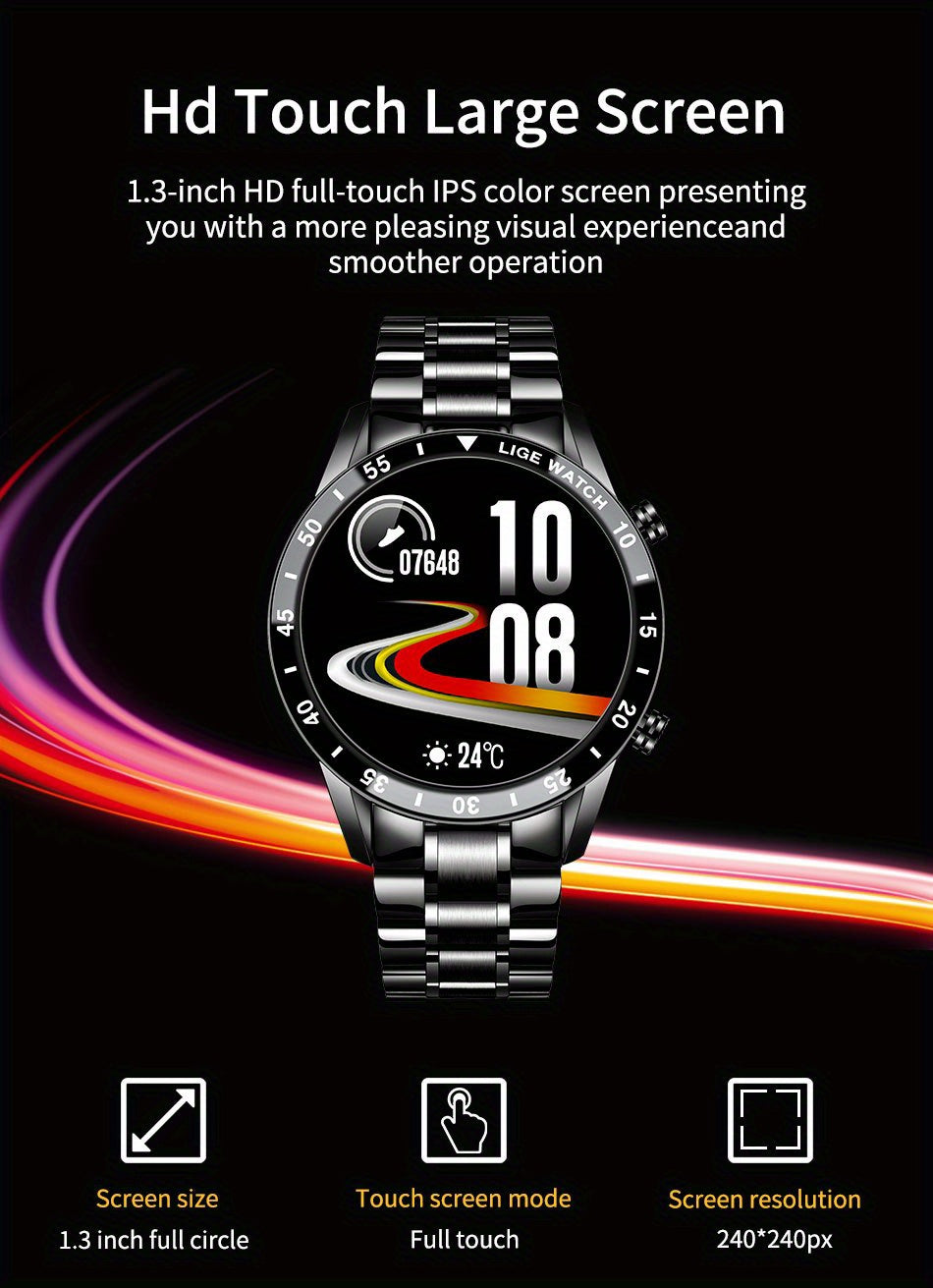 LIGE 2023 Full Circle Touch Screen Steel Band Call Man Smart Watch Waterproof Sports Activity Fitness Smartwatch For Men