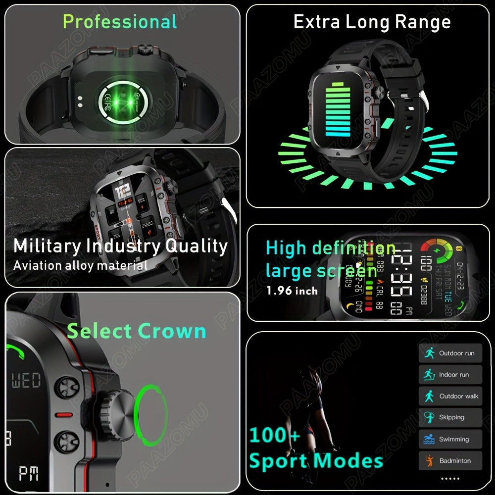 New Rugged Smart Watch Men Wireless Call IP68 Sport Fitness AI Voice Outdoor Smartwatch For Mobile Phones
