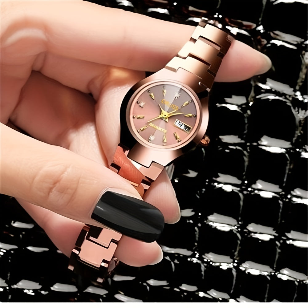 Stylish Rhinestone Dial Quartz Watch - Waterproof, Calendar, Analog Wristwatch for Daily Life, Business, Travel, and Dates