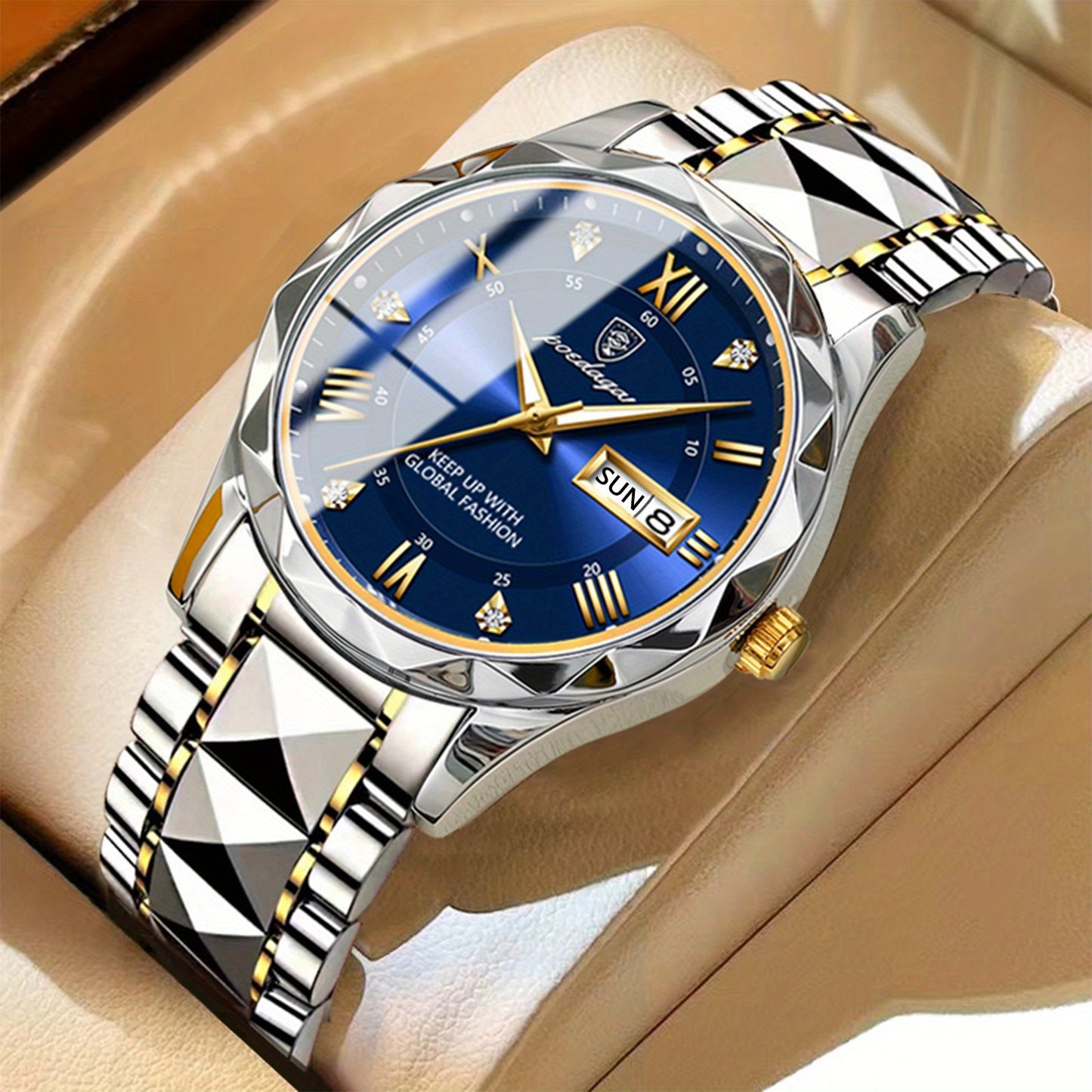 POEDAGAR Men's Stainless Steel Quartz Wristwatch, Luminous Calendar Men's Watch, Ideal Choice For Gifts