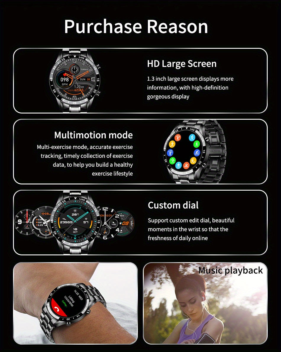 LIGE 2023 Full Circle Touch Screen Steel Band Call Man Smart Watch Waterproof Sports Activity Fitness Smartwatch For Men