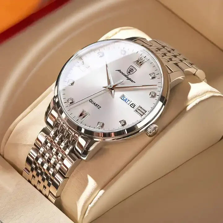 POEDAGAR 856 Brand Men's Watch Waterproof Luminous Fashion Quartz Watches Stainless Steel Band Wristwatch