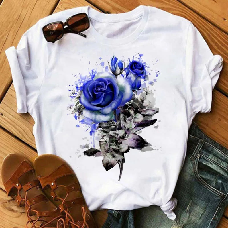 Fashion Red Poppy Women T Shirt Funny Black Printed Tops Tee Female Short Sleeve Tshirt Harajuku Tee Shirts 90s Girls T-shirts