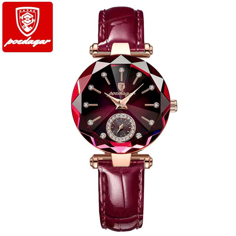 POEDAGAR 719Women Watch Fashion Leather Quartz Watch Waterproof Rose Gold Top Brand Luxury Quality Lady Wrist Watches for Gift