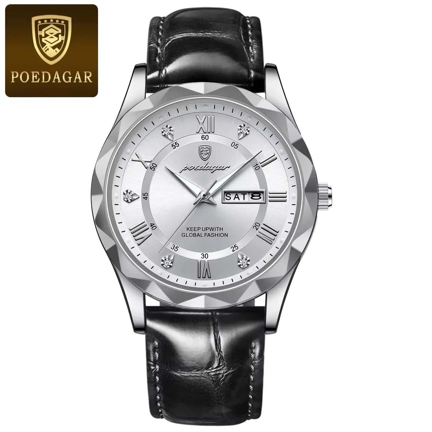 POEDAGAR 615 Business Man Wristwatch Date Week Montre Homme Reloj Quartz Clock Leather Watch Waterproof Luminous Watch for Men