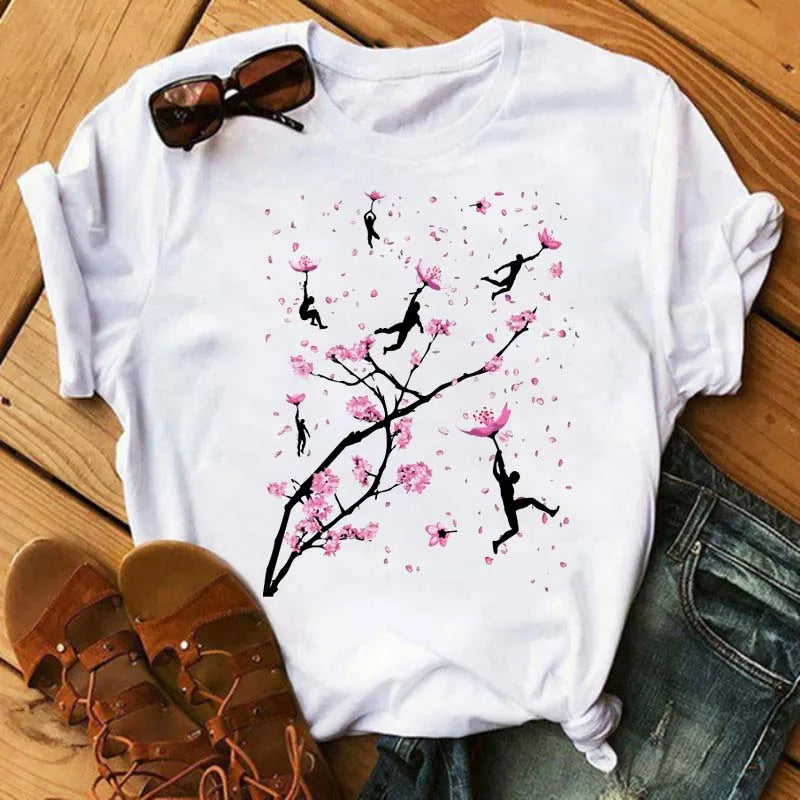 Fashion Red Poppy Women T Shirt Funny Black Printed Tops Tee Female Short Sleeve Tshirt Harajuku Tee Shirts 90s Girls T-shirts