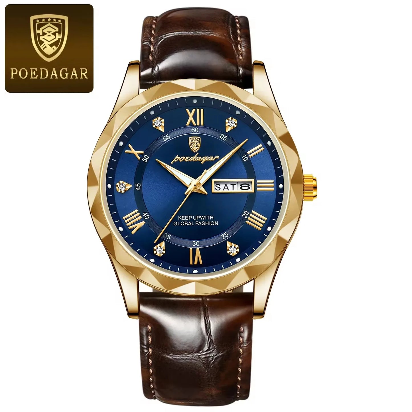 POEDAGAR 615 Business Man Wristwatch Date Week Montre Homme Reloj Quartz Clock Leather Watch Waterproof Luminous Watch for Men