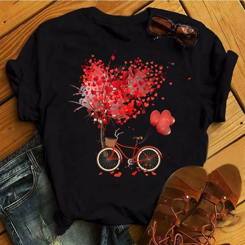 Fashion Red Poppy Women T Shirt Funny Black Printed Tops Tee Female Short Sleeve Tshirt Harajuku Tee Shirts 90s Girls T-shirts