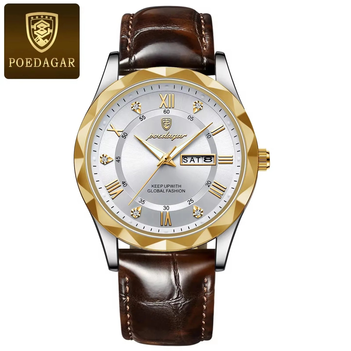 POEDAGAR 615 Business Man Wristwatch Date Week Montre Homme Reloj Quartz Clock Leather Watch Waterproof Luminous Watch for Men