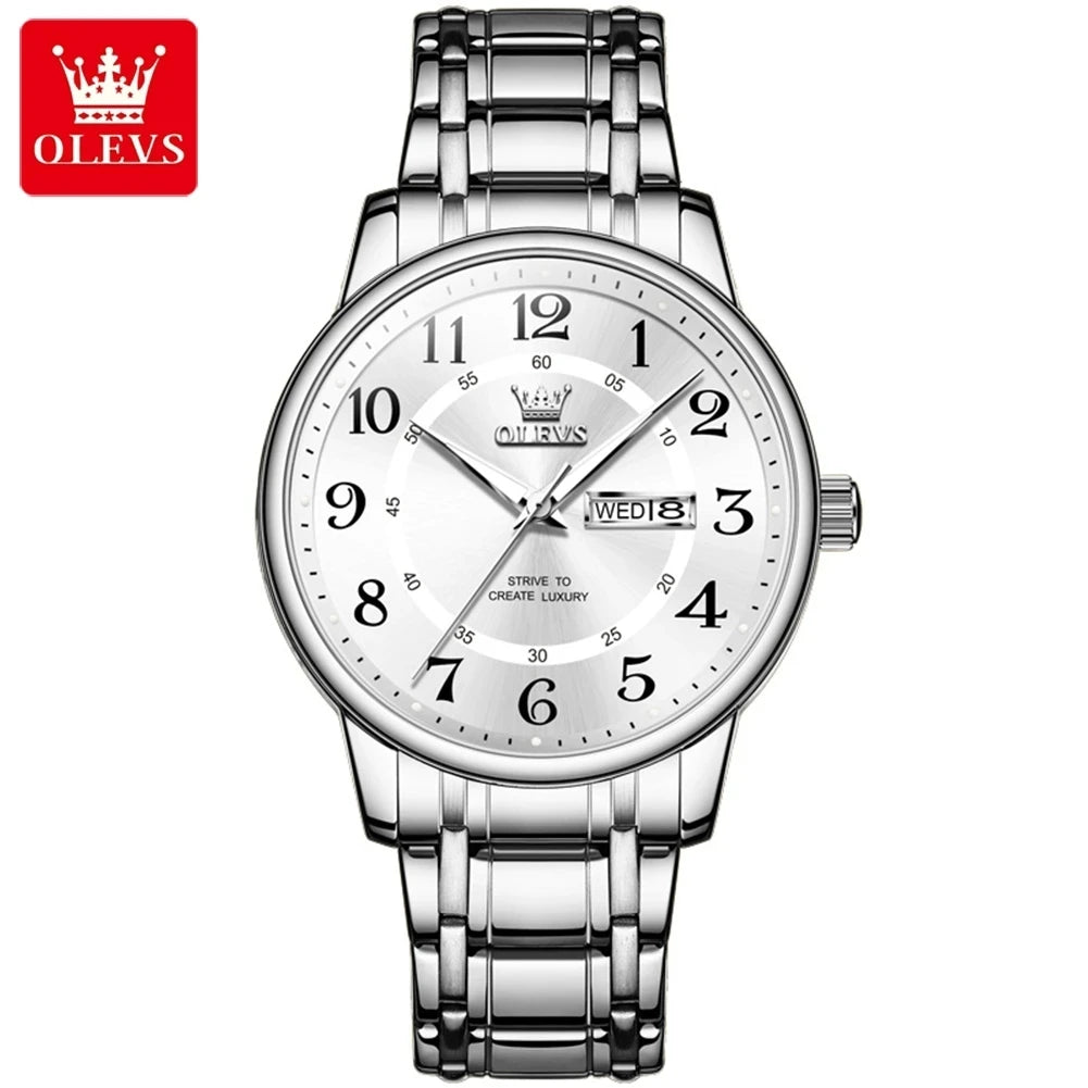 OLEVS 2891 New Fashion Quartz Watch for Men Waterproof Luminous Dual Calendar Men's Watches Original Man Wristwatch