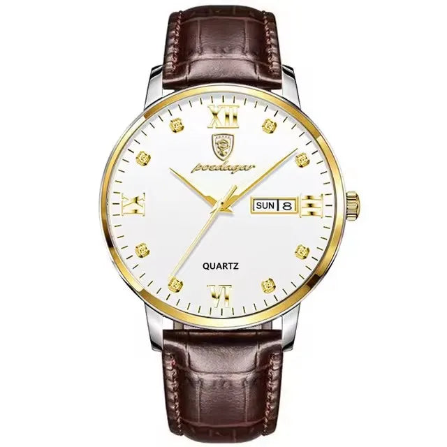 Poedagar 856 New Luxury Casual Business Male Watches Relogio Masculino Date Week Waterproof Luminous Leather Dress Men's Watch