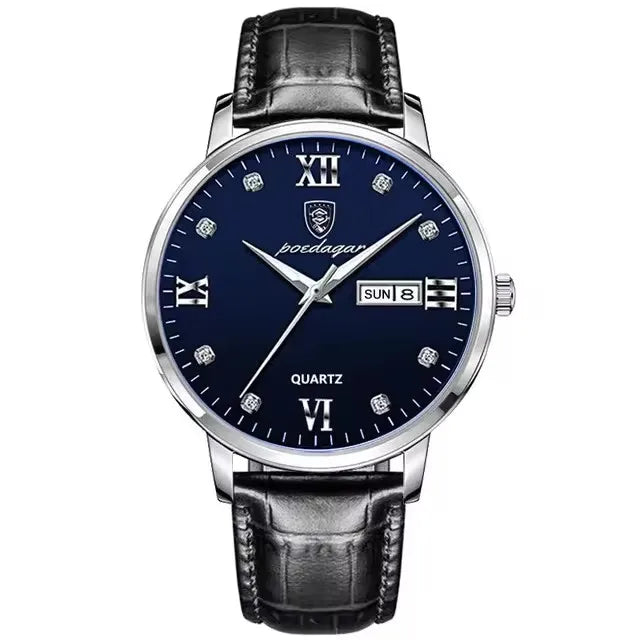 Poedagar 856 New Luxury Casual Business Male Watches Relogio Masculino Date Week Waterproof Luminous Leather Dress Men's Watch