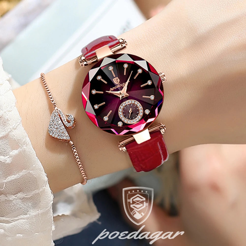 POEDAGAR 719Women Watch Fashion Leather Quartz Watch Waterproof Rose Gold Top Brand Luxury Quality Lady Wrist Watches for Gift