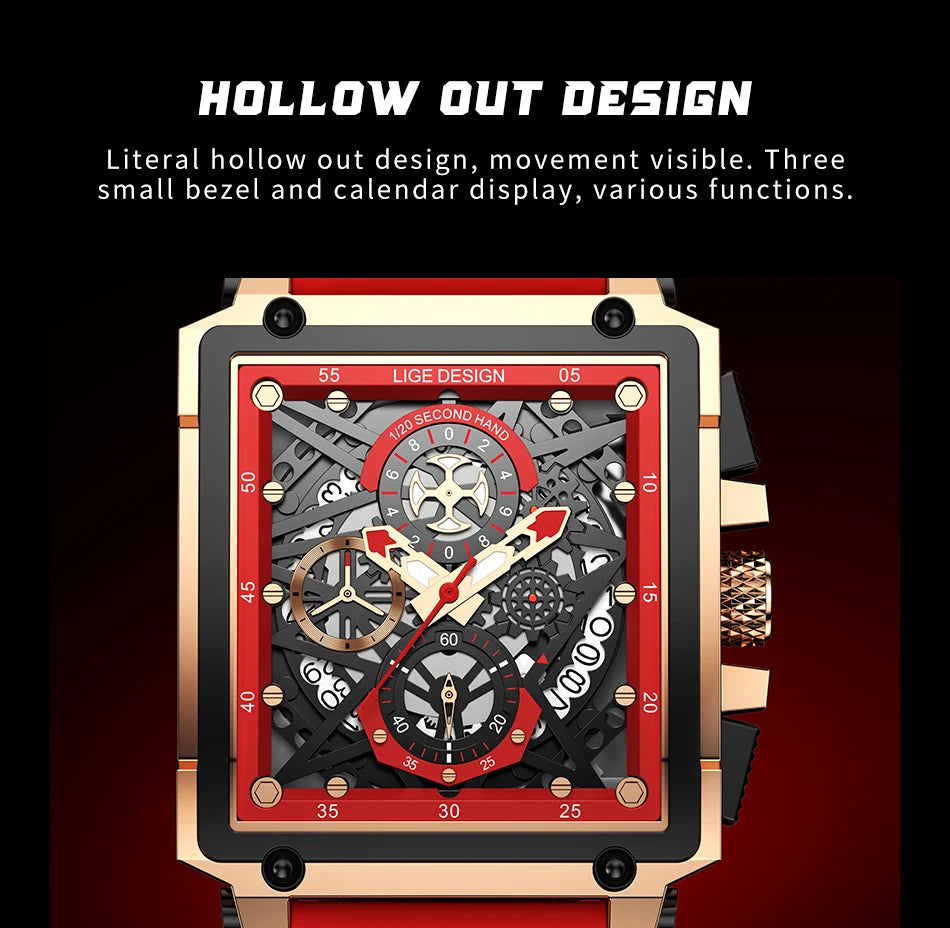 2024 New Top LIGE Brand Luxury Men Watch Business Square Watch Men Casual Sport Quartz Chronograph Clock Male Waterproof Watches