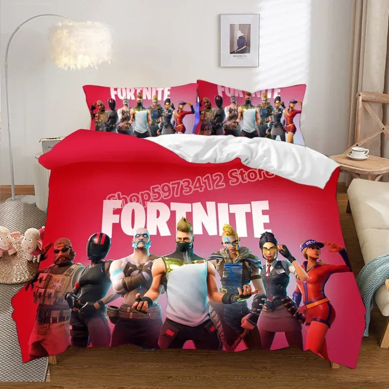 Fortnites Bedding Set Quilt Cover Fortress Night Pillowcase Cartoon Anime Bed Bedroom Duvet Cover Beddings Suit Kids Boys Gift