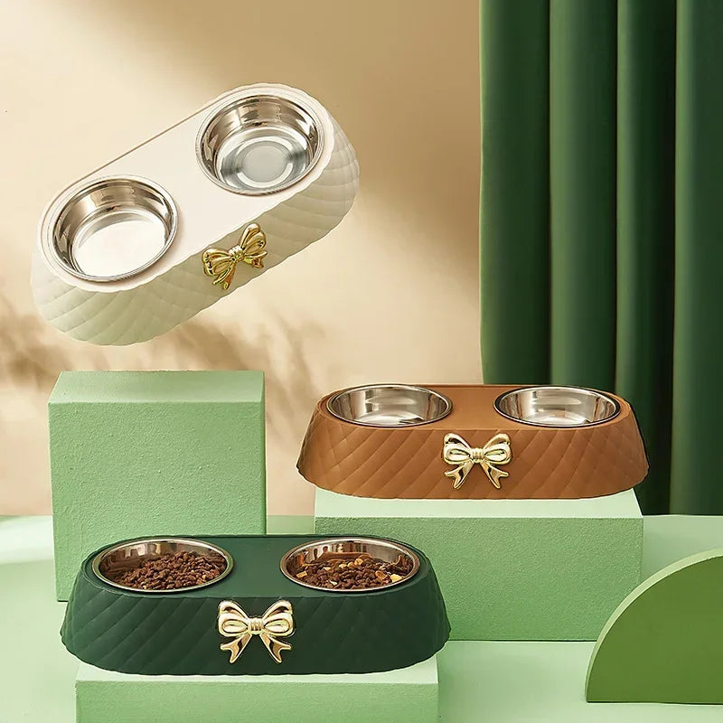 Detachable 201 Stainless Steel Double Bowl Bow - tie Decoration Pet Accessories For Cats Dogs Pet Food Bowl