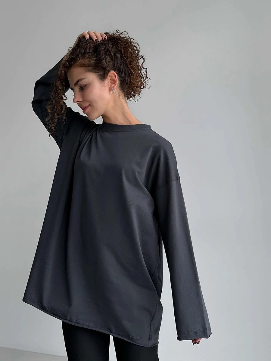 Bornladies Women Autumn 100% Cotton T-shirt Bottoming Spring Basic Fashionable Solid Lady Long Sleeve Loose Tops Shirts
