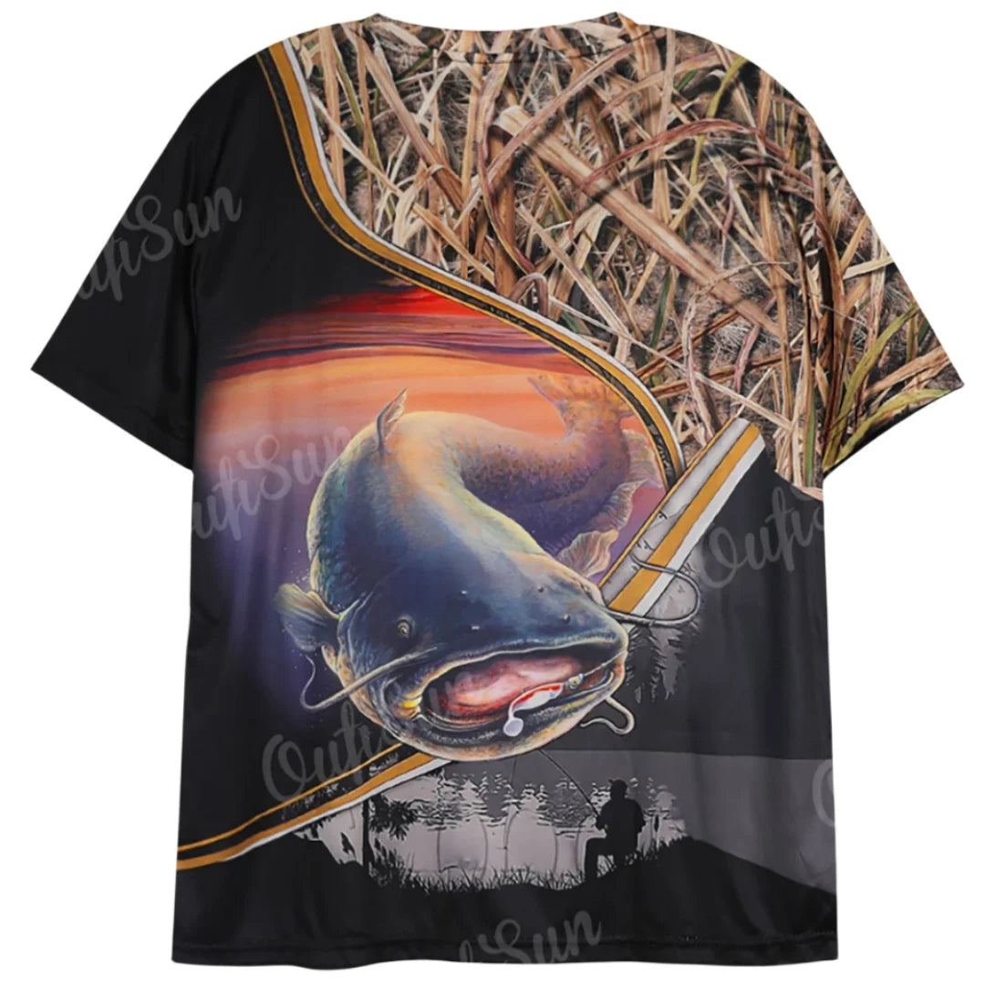 Summer Carp Fishing Print T-shirts For Men Outdoor Catfish Printing Loose Short Sleeve Quick Drying Tee Shirt Casual Street Top