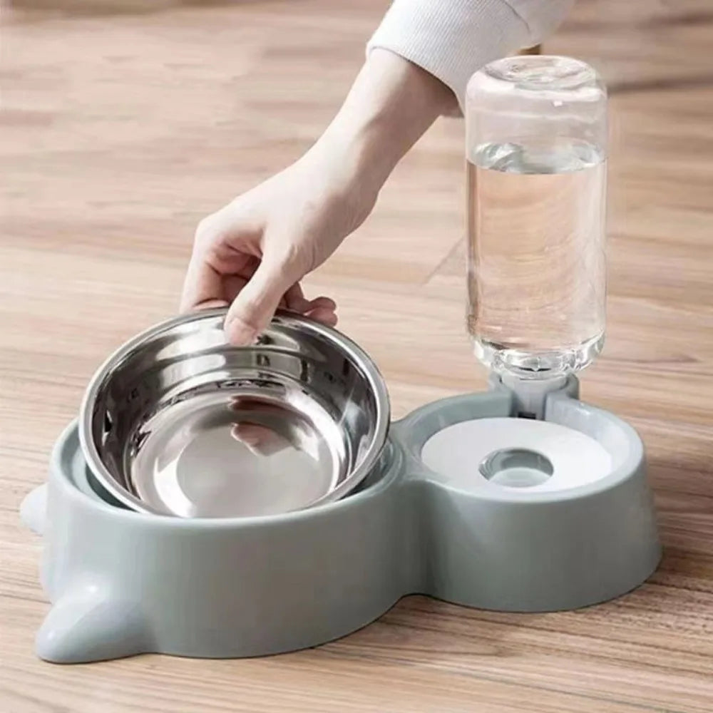 Portable 2 in 1 Pet Bowl Transparent Water Bottle Pet Feeding Automatic Feeding Bowl Pet Food Storage Dispenser Cat