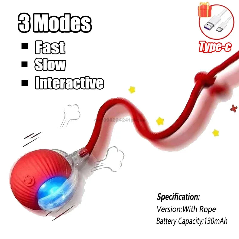 Cat Interactive Ball Toy Automatic Rolling Ball Faux Tail Rechargeable Pet Electric Toy Dog Cat Training Imitate Mouse Products