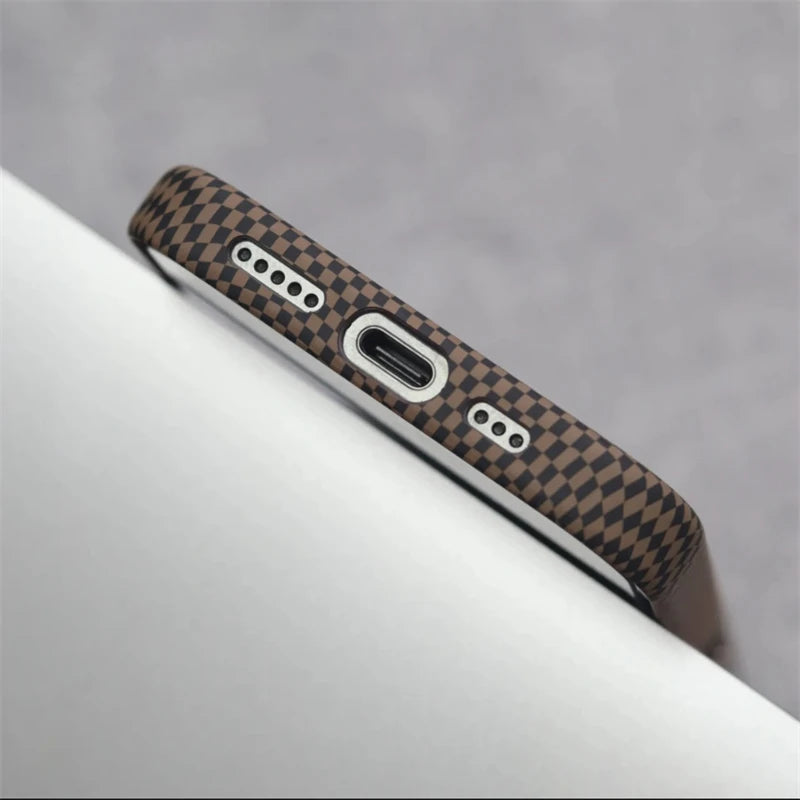 Luxury Carbon Fiber Relief Magsafe Phone Case For iPhone 13 14 15 16 Pro Max Metal Lens Matte Wireless Charging Shockproof Cover
