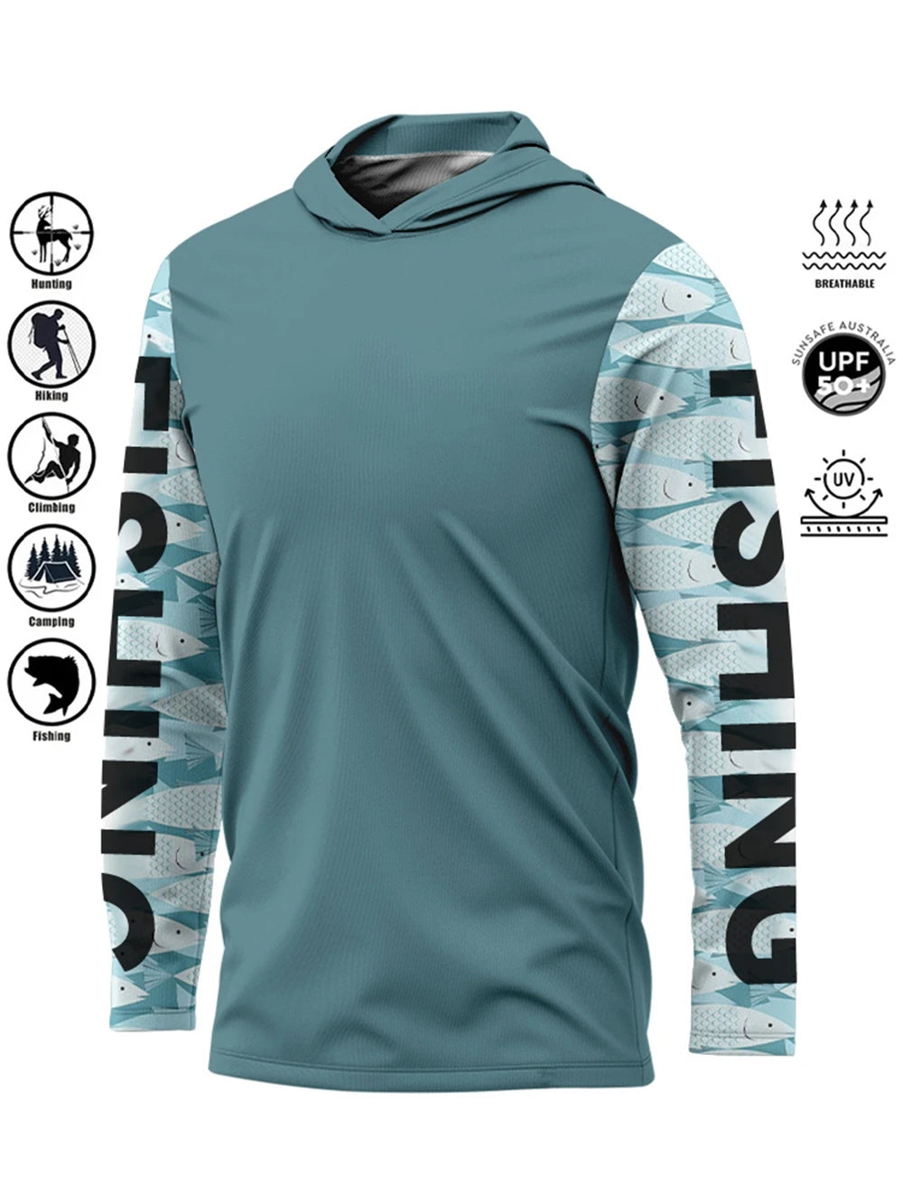 Fishing Shirt Hooded Outdoor Uv Protection Large Size Man Camouflage Printing Moisture Wicking Jersey Fishing Apparel Tops
