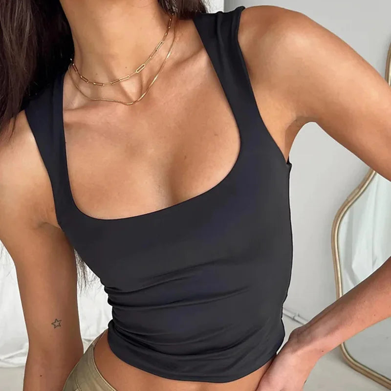 Sleeveless Collar Crop Top Women Tank Tops Casual Y2K Summer 2024 Black T Shirts Sexy