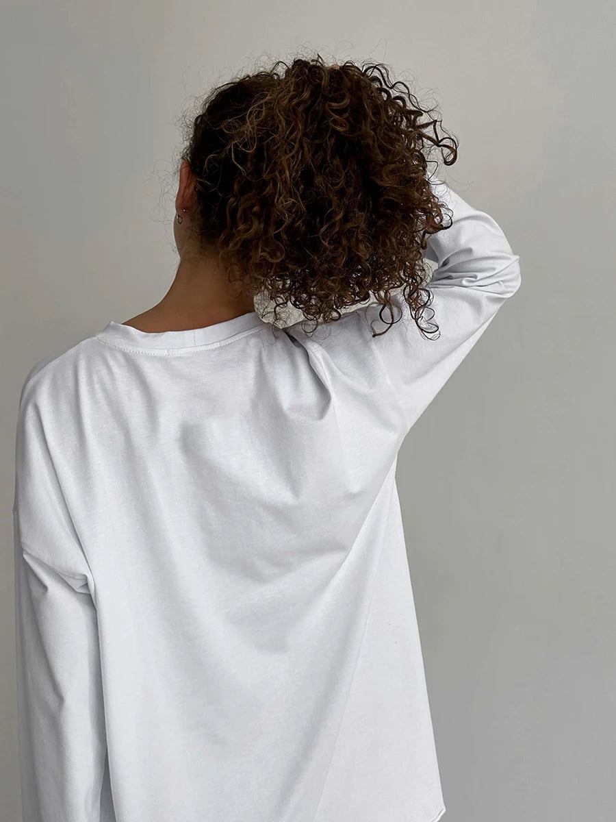 Bornladies Women Autumn 100% Cotton T-shirt Bottoming Spring Basic Fashionable Solid Lady Long Sleeve Loose Tops Shirts