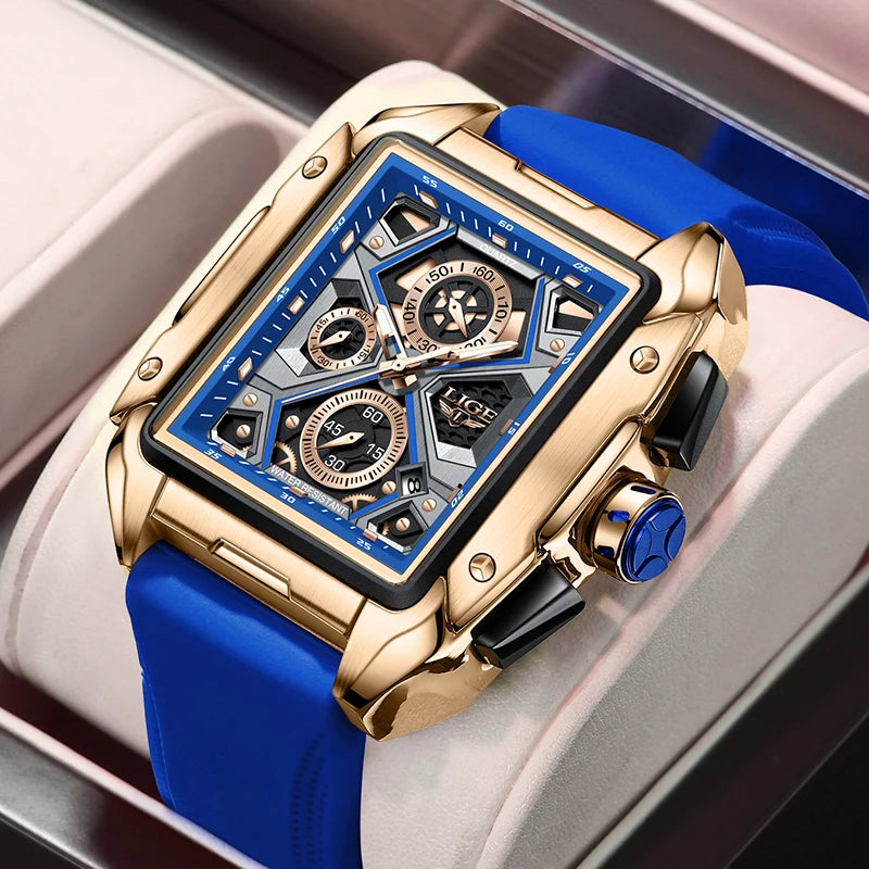 2024 New Top LIGE Brand Luxury Men Watch Business Square Watch Men Casual Sport Quartz Chronograph Clock Male Waterproof Watches
