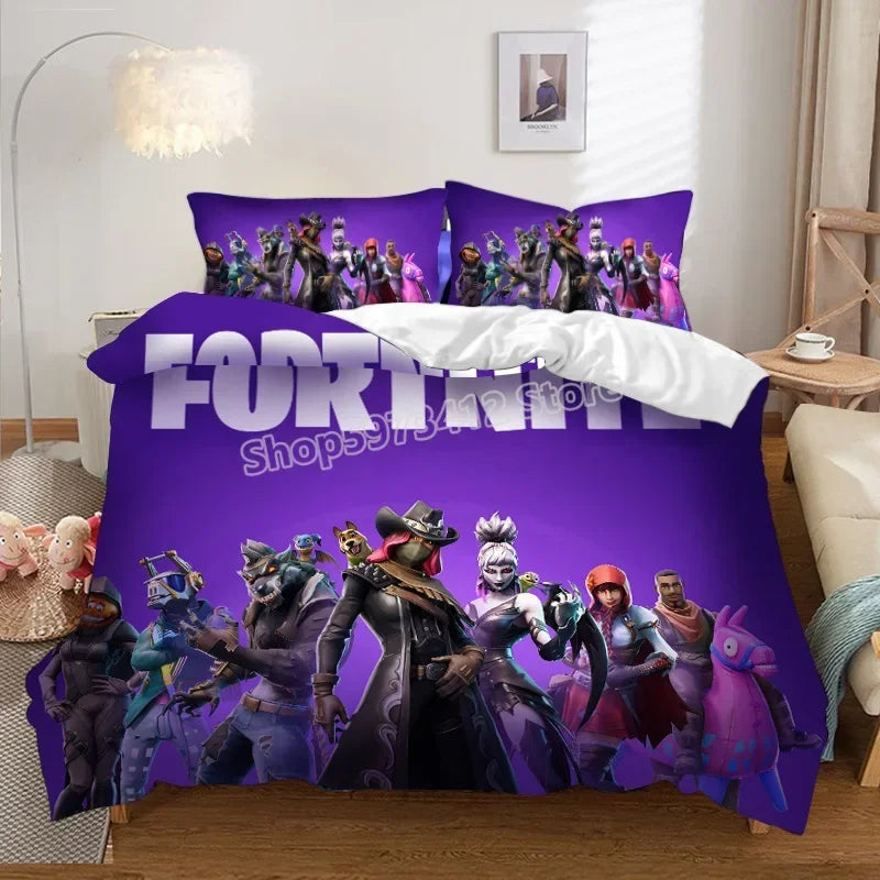 Fortnites Bedding Set Quilt Cover Fortress Night Pillowcase Cartoon Anime Bed Bedroom Duvet Cover Beddings Suit Kids Boys Gift