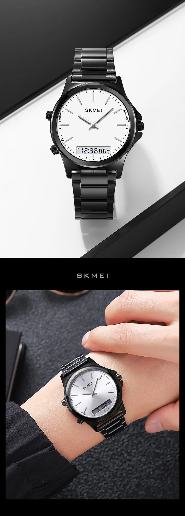 SKMEI Full Steel 3 Time Back Light Display Digital Chrono Sport Watches Mens Waterproof Alarm Wristwatches Clock reloj hombre
