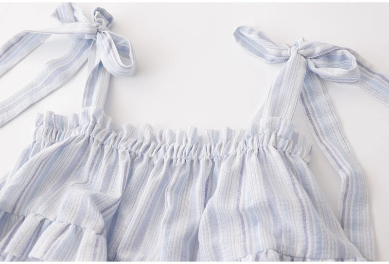 Sweet Hot Girl French Style Striped Lace-up Bow Loose Suspender Vest Women's New Summer Sleeveless Casual All-match Sling Tops