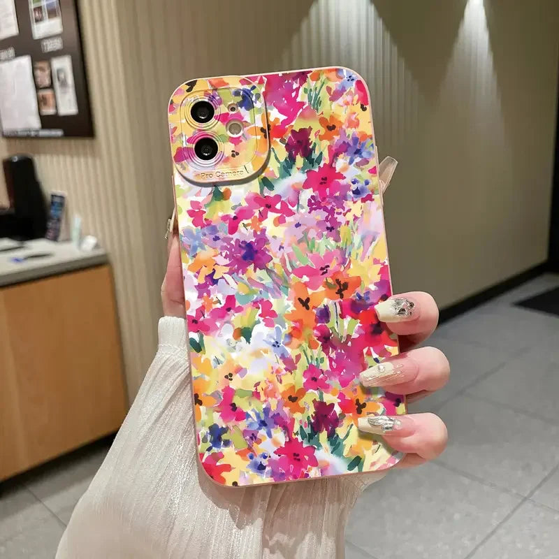 Oil painting Flowers Pattern Design Print Phone Case For iPhone 16 15 Pro Max XS X 14 13 12 11 7 8 Plus SE 2022 Matte Soft Cover