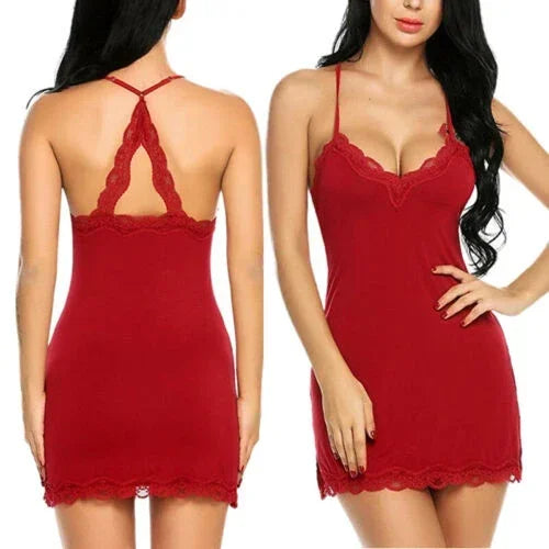 Summer Women's Fashionable Silk Satin Patchwork Lace Suspender with Back Lace Decoration Dress for Home Pajamas