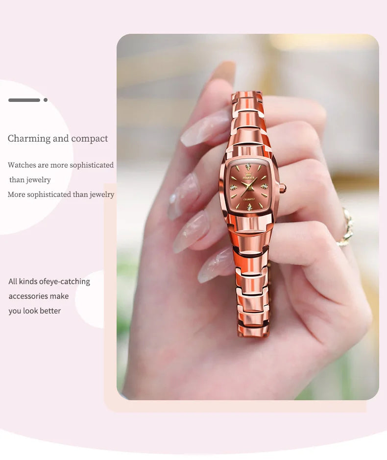 OLEVS 7006 Ladies Watch Luxury Original Quartz Wristwatch Tungsten Steel Waterproof Luminous Watches for Women Bracelet Set