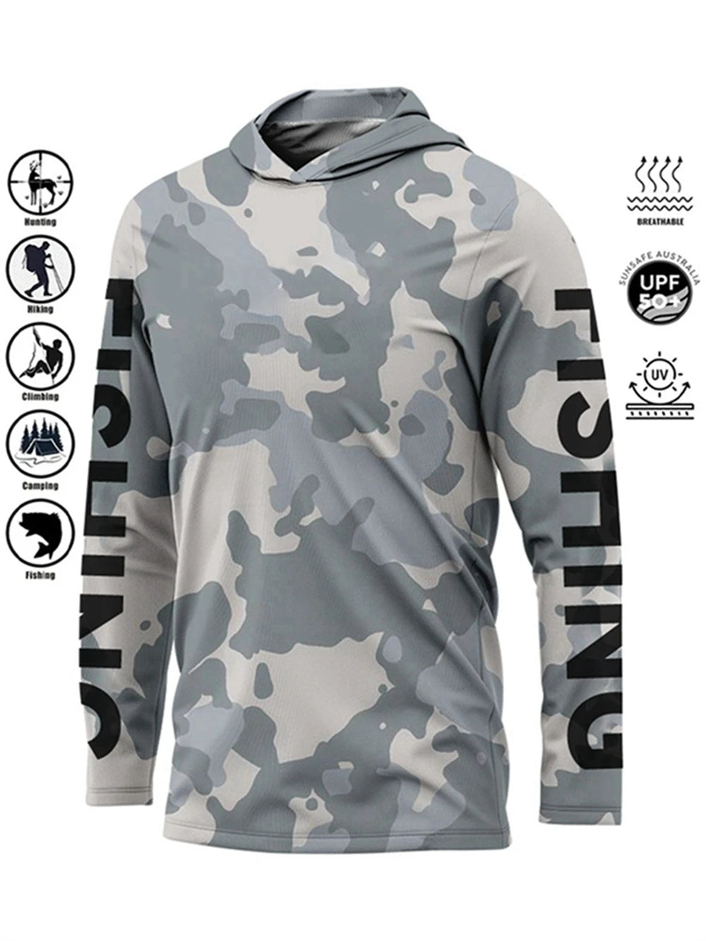 Fishing Shirt Hooded Outdoor Uv Protection Large Size Man Camouflage Printing Moisture Wicking Jersey Fishing Apparel Tops