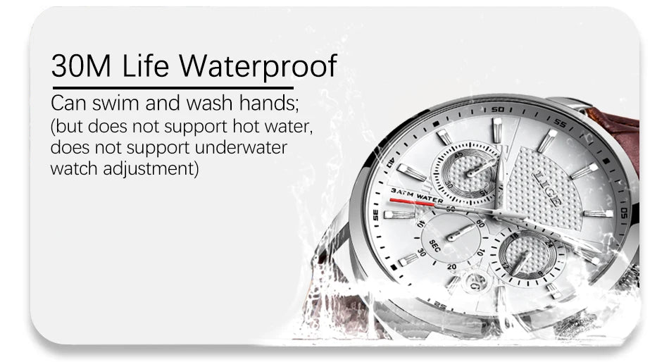 LIGE Watches Men 2024 Top Brand Luxury Casual Leather Quartz Men Watch Man Business Clock Male Sport Waterproof Date Chronograph