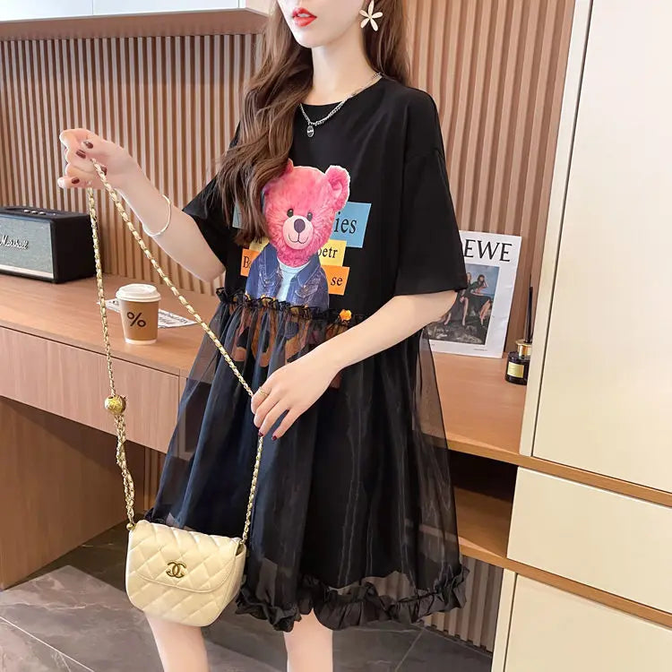 T Shirt Dress Woman Short Sleeve Summer Lace Clothing Women's Top Funny Fitted Slim Causal Long Graphic O Tall Kpop Cute Tees Xl