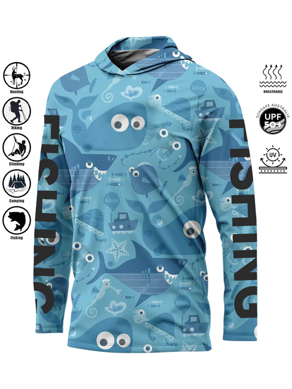 Fishing Shirt Hooded Outdoor Uv Protection Large Size Man Camouflage Printing Moisture Wicking Jersey Fishing Apparel Tops