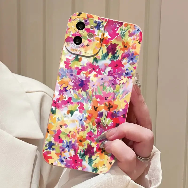 Oil painting Flowers Pattern Design Print Phone Case For iPhone 16 15 Pro Max XS X 14 13 12 11 7 8 Plus SE 2022 Matte Soft Cover